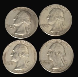 4 Washington Silver Quarters 1961 1959 Coins