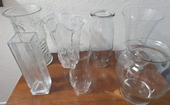 7 Clear Vases - Various Sizes & Styles