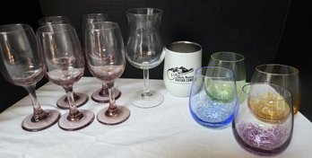 Art Glass Colorful Stemless Wine Glasses, Mixed Goblets Stemware - Barware