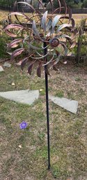 Charming Metal Floral Flower Spinning Garden Decor Stake - See Pics For Sizing
