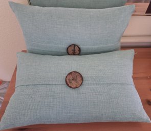 2 Teal Blue Decorative Throw Pillows W/ Large Button Accent