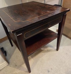 Vintage Side Accent End Table W/ Inlay, Tiered Shelf,  Rotating Top 22x25x25'H See Pics