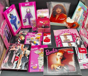 Lot Of Barbie Accessories, Paper Dolls, Watch, Lucy Mug, Autographed Kitty Black Perkins Photo And Outfits