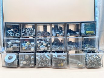 Plastic Drawer Parts Bin Filled With Different Type Fasteners