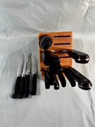 Set Of Non Matching J A Henckels Knives And Oak Block