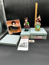 3 Vintage Madame Alexander Dolls, Haitian # 398, Scotch 396 And Bolivia #386
