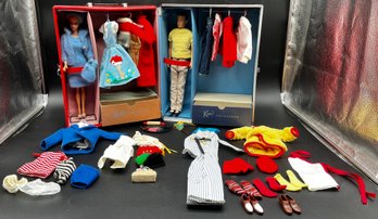 Vintage 1963 Mattel Ken And Barbie Ponytail Case With 2 Dolls And Accessories
