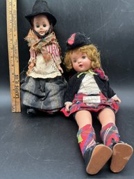 2 Vintage Dolls Large One Has Royal Stewart Tag Pinned On And Small Is A Merry Mac