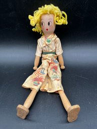 Vintage Wooden Peg Doll Dated 1935 St Paul Minn
