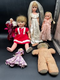 Vintage Dolls, Barbie And A Saranade Doll By Uneeda Doll Co And A Homemade Stuffed Bunny