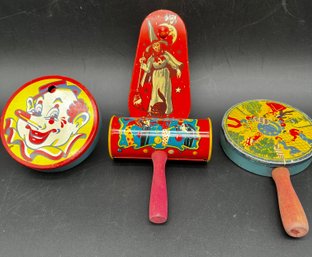 4 Vintage Noise Makers 3 By Kirchhof Of Newark And One By U S Metal Toys