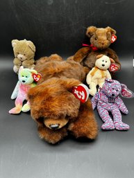 6 Teddy Bears Including 6 TY Beanie Baby Bears With Tags