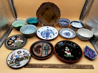 Lot Of Mostly Hand Painted Dishes Labeled Are From Portugal, Italy, Peru, Poland