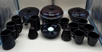 # 1 Vintage Brown Mar Crest Stoneware Salt & Pepper Shakers Cups, Mugs And Covered Casseroles