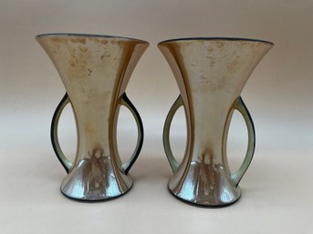 2 Vintage Noritake Lusterware Trumpet Double Handled Mugs