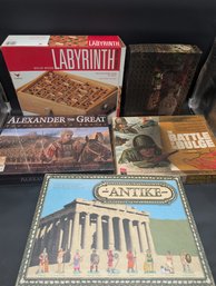 5 Board Games Including Antike, Alexander The Great, Labyrinth, Emperor Of China, The Battle Of The Bulge