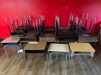 Lot Of 4 Metal School Desks #1