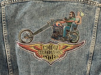 Vintage Levis Large Jean Jacket MADE IN USA Custom 70s Iron On HARLEY DAVIDSON