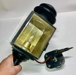19th-century Antique Carriage Lantern, Made From Tin & Brass W/beveled Glass Panes Now A Wall Sconce