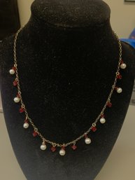 Sterling Silver Beaded & Faux Pearl Necklace