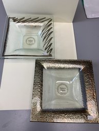 Tamara Childs Two Gold Leaf Glass Plates Handmade One Of A Kind