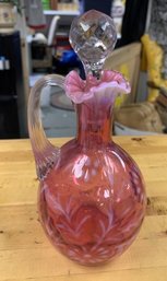 Fenton Glass Cranberry Drapery Optic Opalescent Cruet Ruffled Spout