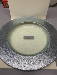 Tamara Childs Silver Rimmed Glass Platter With Sticker Handmade