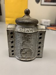 Antique Figural Cast Iron Dome Top Building Still Bank Orig Gold Silver Paint