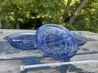 Beautiful Blue Depression Glass Divided Plates Set Of 3