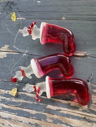 Set Of 3 Handmade Glass-like Stocking And Bear Christmas Ornaments