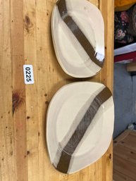 2 Hand Glazed Plates With Brown Strip