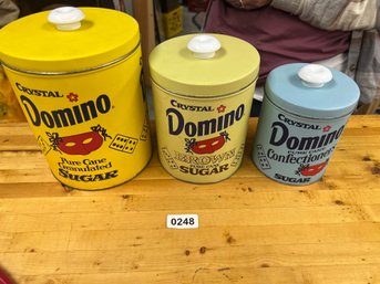 Vintage Set Of 3 Domino Sugar Metal Canisters