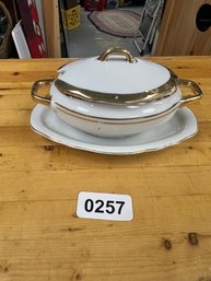 Vintage Porcelain Empire Dish With Cover And Gold Trim