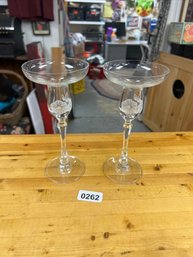 Lot Of 2 Turkish Glass Candlestick Holders