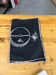 Vintage Embroidered Set Of 12 Cocktail Napkins With Wine Glass Fitted Coaster  - DP