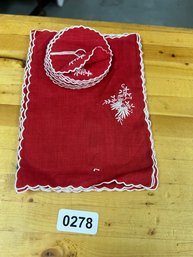Vintage Embroidered Set Of 12 Cocktail Napkins With Wine Glass Fitted Coaster  Red And White - DP
