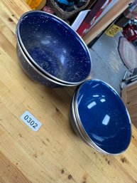 Set Of 5 Enamel Blue Bowls