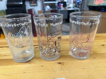 Set Of Three Flintstone Glasses 1960's
