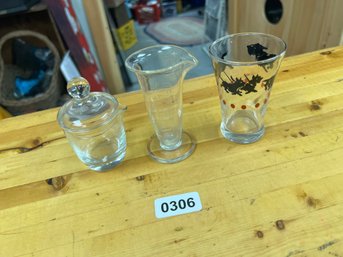 Vintage Glass Lot Of 3 Including Measuareing Glass