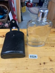 Flask With Faux Leather Holder