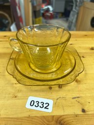 Teacup With Plate Yellow Depression Glass