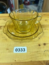 Teacup With Plate Yellow Depression Glass (2)