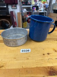 Enamel Mug And Random Metal Dish