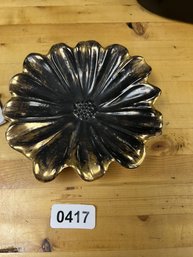 Black And Gold Flower Dish With Small Chip