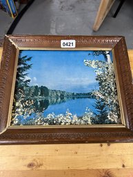 Vintage Landscape Photo With Repaired Wooden Frame
