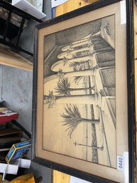 Signed Sketch/Drawing Of Building And Water