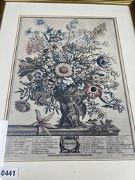 Vintage Print Of Detailed Flower Bouquet For The Month Of November