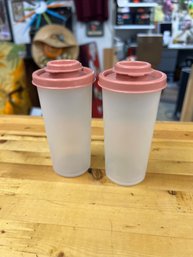 Vintage Tupperware Salt And Pepper Shakers With Pink Lids