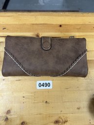 Folding Faux Leather Wallet With Scalloped Design