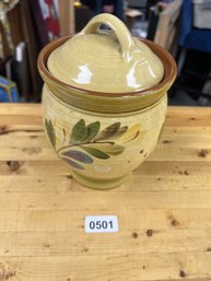 Glazed Pottery Cookie Jar With Handled Lid - A Sweet Treat For Your Kitchen